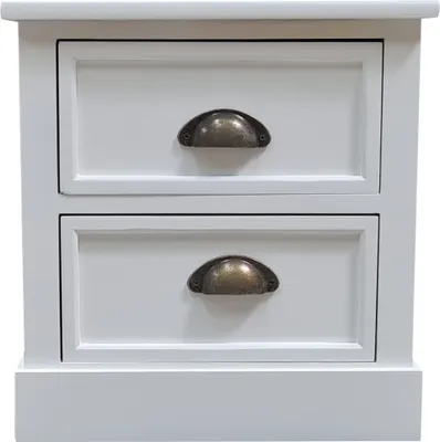 Produktbild von Nachttisch Nachtschrank Beistellschrank 2 Schubladen Holz Weiß Shabby Chic Tisch
