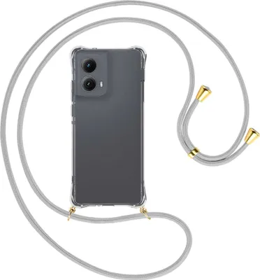 Produktbild von Handykette Backcover-Schutzhülle mit Band (Metall goldfarben) für Motorola Moto Edge 5G (2024) - silbergrau