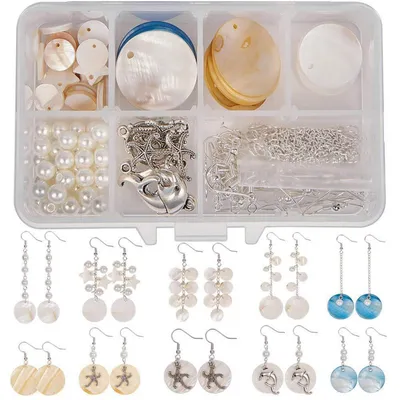 Produktbild von DIY Schmuckset Ohrringe Muschel Tropfen Baumeln 10 Paar Starter Kit Silber