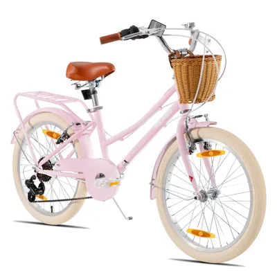 Image de Vélo pour enfant, modèle fille, tailles 20/24 pouces, 7 vitesses Shimano, freins V-Brake, panier en osier, style princesse