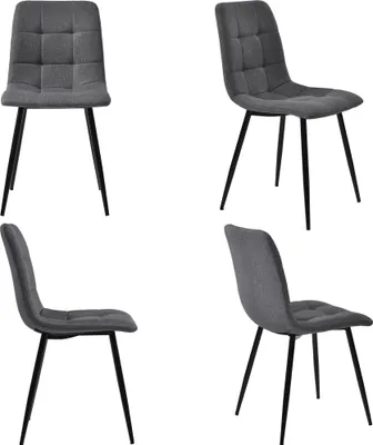 Image de Flieks Chaises rembourrées Chaises de salle à manger avec dossier, chaises de cuisine avec assise en lin, set de 4 chaises de salon avec pieds en métal