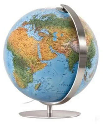 Immagine prodotto di Mappamondo luminoso a doppia immagine Räthgloben laminato a mano 37 cm P 42 cm H vari colori Colore: acciaio inox