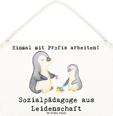 Produktbild von Mr. & Mrs. Panda Schild Sozialpädagoge Leidenschaft DIN A6 - Weiß - Geschenk, wandtafel, Holzschild, Türschild, Wandbild Holz, holzbild