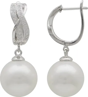 Produktbild von Ohrringe Ohrhänger mit 14 mm Perlen Muschelkernperlen Zirkonia weiß 925 Silber
