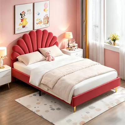 Produktbild von Mädchenbett 140 x 200 cm mit höhenverstellbarem Kopfteil - Samt Kinderbett