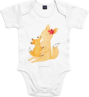 Produktbild von Mr. & Mrs. Panda Babystrampler Fuchs Mama 12. - 18. Monat - Heather Grey - Geschenk, Umarmen, Muttertag, Kurzarmbody, babykleidung body, Schoß, Mutter, Einteiler