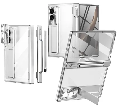 Produktbild von Hülle für Samsung Galaxy Z Fold 8 Magnetscharnier, Ständer, Stifthalter, Schutzhülle mit Linsenfolie, Bildschirmfolie Silber