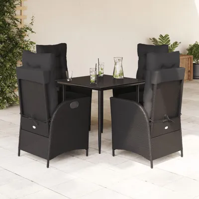 Produktbild von Design 5-tlg. Garten-Essgruppe mit Kissen Schwarz Poly Rattan, Gartenmöbel-Sets 2024 Neu