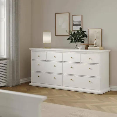Image de Asiagela - Commode, 183x49x87h cm Blanc, 8 Tiroirs