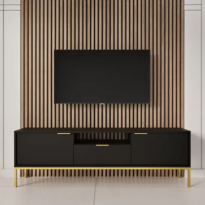 Productafbeelding van Moderne TV-kast, zwart, met gouden poten - Elegant design, 135 cm
