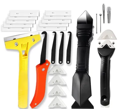 Imagen del producto de Kit de eliminación de silicona de 26 piezas - Kit profesional para selladores - Kit para trabajos de juntas - Espátula para juntas - Cuchillo para juntas - Cuchillas de repuesto - Kit de selladores