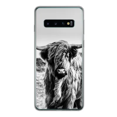 Produktbild von MuchoWow® Handyhülle Schutzhülle Hülle für Samsung Galaxy S10 Kuh - Schottischer Hochländer - Schwarz - Weiß - Tier - Natur - Wildtiere Silikon Softcase Handy Hülle - Handytasche