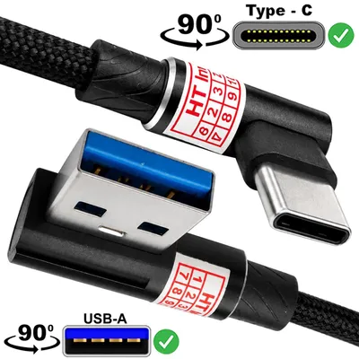 Produktbild von 3.2 Gen1 USB-A auf USB-C 90° Winkelkabel Ladekabel Nylon Schwarz für kompatibel mit iphone 15 / 16 Handy, iphone 16 Pro, 17 Air Handy