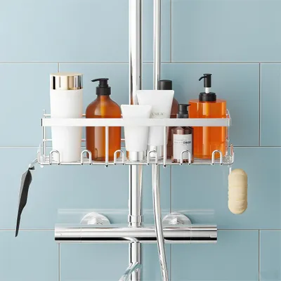Image de Support de douche sans perçage, pour barre de douche de 19 à 25 mm - Acier inoxydable argenté