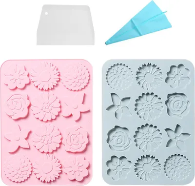 Produktbild von 12 Cavtiy Rose Gänseblümchen Sonnenblumen Silikonformen, 2 Stück Kuchen Schokoladenform Hochzeitstorte Dekorationswerkzeuge Fondant Sugarcraft Kuchenformen, Formen Für Harz DIY
