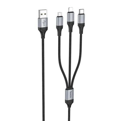 Image de Câble 3in1 USB A vers Lightning / Micro USB / USB C Hoco 2,4A 1 m X102 noir