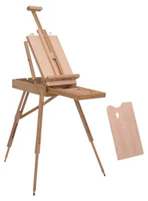 Image de Chevalet d'artiste sur pieds pliable mallette de peinture chevalet avec rangement hauteur ršŠglable  bois de hšºtre clair