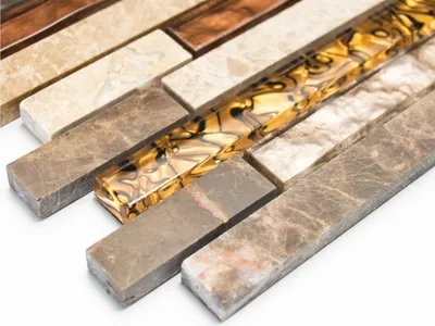 Produktbild von Handmuster Mosaikfliese Transluzent beige braun Verbund Glasmosaik Crystal Marmor beige braun MOS86-1302_m