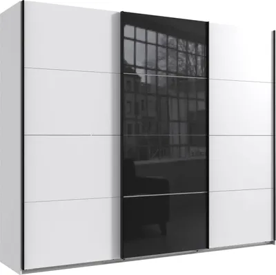 Produktbild von Schwebetürenschrank Norderstedt Kleiderschrank Ausführung wählbar,weiß / Schwarzglas,270x64x210cm