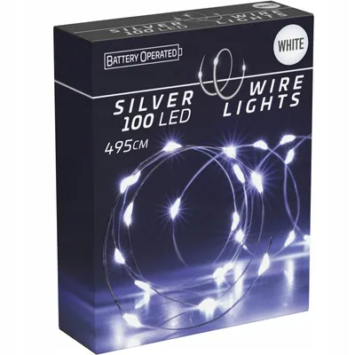 Zdjęcie produktu dla Lampki Druciki 100 Led Na Baterie Boże Narodzenie Zimna Biel 495 Cm