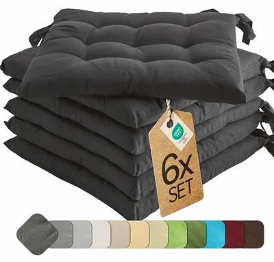 Immagine prodotto di Cuscino di seduta cuscino di sedia per interni ed esterni set di 6 40x40 cm - antracite - etérea cuscino di sedia con cinghie