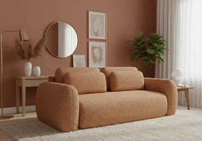 Immagine prodotto di Sessame - Divano Letto 3 Posti, 266x121 cm Arancione, Contenitore
