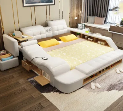 Produktbild von Doppel Design Leder Bett Polster Betten Moderne Hotel Multifunktion USB Sound