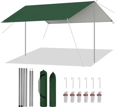 Produktbild von Famanu Outdoor Sonnenschutz mit Tragetasche - Tarp - Zelt - Seitenwand - Wasserfest - 300x300cm - 3-4 Personen - Olivgrün
