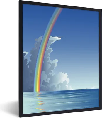 Produktbild von MuchoWow® Gerahmtes Poster Eine Illustration eines Regenbogens über dem Meer 60x80 cm - Poster mit Schwarzem Bilderrahmen Wandposter Rahmen Foto Bilder - Premium - Wanddeko Wohnzimmer