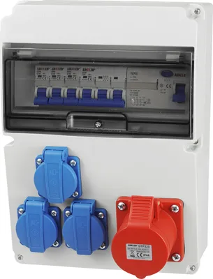 Produktbild von Baustromverteiler Wandverteiler Gartensteckdose 1x32A/5P CEE 3x 230V Schuko Steckdosen Schuko mit LS-Schalter FI-Schalter