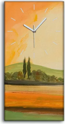 Produktbild von Küche Wohnzimmer Wand Leinwand Uhr Geräuschlos 30x60 Gemälde Landschafts Baum - weiße Hände