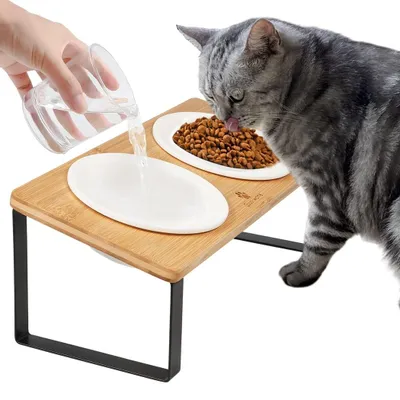 Produktbild von Erhöhte Katzenfutterstation mit Keramikschüssel, ergonomisches Design