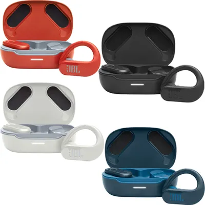 A collage of four different colored JBL True Wireless In-Ear Kopfhörer ENDURANCE PEAK 3 BT.