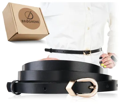 Image de Brødrene O-OPD04 Ceinture en cuir fine classique femme noire boucle dorée