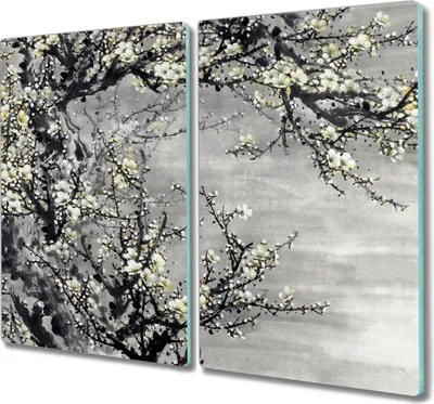 Produktbild von Coloray Schneidebrett Herdabdeckplatte 2x30x52 cm Kochplattenabdeckung Küchenbrett Hackbrett - Baumzweige Sonnenblumen