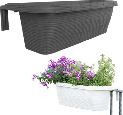 Produktbild von garpet Geländerkasten anthrazit Kunststoff Rattan Optik 60x20x18,5cm inkl. Halterung für Geländer 3-11cm Breite ohne Bohren abnehmbar