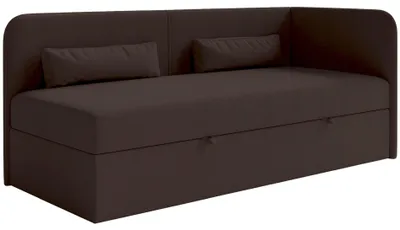 Image de Selsey Calmmo - Lit d'adolescent 90x200 avec coffre de lit, housse chenille, tête de lit à droite, marron foncé