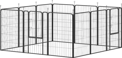 Produktbild von Welpenlaufstall 12-teilig Welpenauslauf mit 12 Gitterplatten Tür Erdspießen flexibel faltbar Schutzplane 100cm hoch