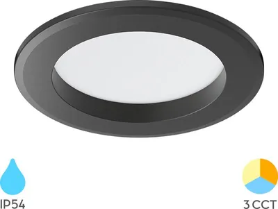 Image de Braytron LED 9W spot encastrable 68mm IP54 3CCT humide spot de plafond salle de bain noir
