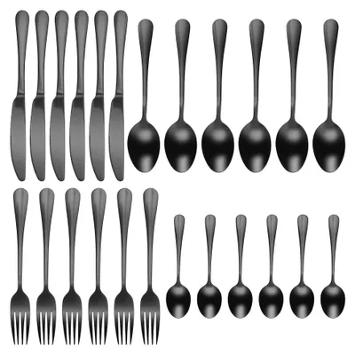 Produktbild von 24-teiliges Besteckset aus schwarzem Edelstahl für 6 Personen, geeignet für Zuhause, Partys und Restaurants