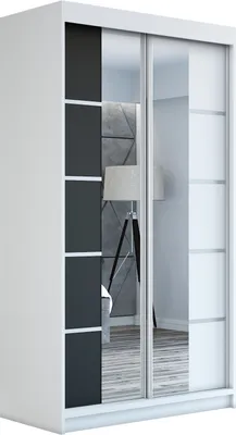 Produktbild von Schwebetürenschrank Kleiderschrank ERO 120 cm Schrank Garderobe Spiegel. Verschiedene Farben (Weiß, Schwarz, Somona). Möbel vom Hersteller!