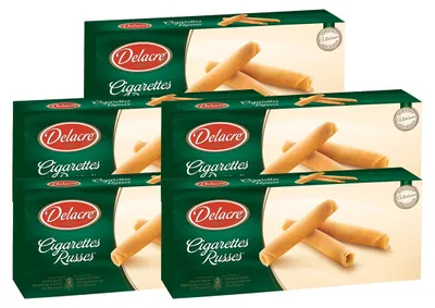 Image de Delacre Cigarettes Russes biscuits roulés fins 200g paquet de 5