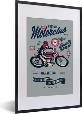 Produktbild von MuchoWow® MuchoWow® Gerahmtes Poster Motorrad - Kleidung - Retro 40x60 cm - Poster mit zchwarzem Bilderrahmen - Poster in Rahmen