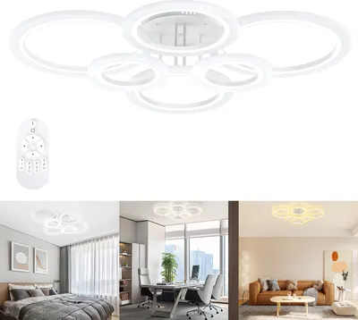 Image de UISEBRT Plafonnier LED 96W à intensité variable avec télécommande - Plafonnier moderne pour salon, chambre à coucher, design 6 anneaux, luminosité réglable
