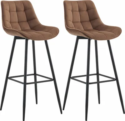Produktbild von DELUKE® Barhocker 2er Set SYDNEY - Braun, Samt | Barhocker mit Lehne Barstuhl Tresenhocker Tresenstuhl Kneipenhocker Kneipenstuhl