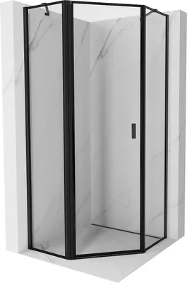 Produktbild von Mexen Mist fünfeckige Duschkabine, links öffnend 90 x 90 cm, schwarzer Rahmen, Schwarz - 8A8-090-090-70-70-L
