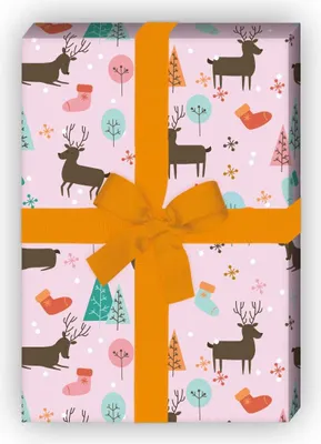 Produktbild von Niedliches Geschenkpapier mit Hirschen im Wald in rosa - G6324, 32 x 48cm