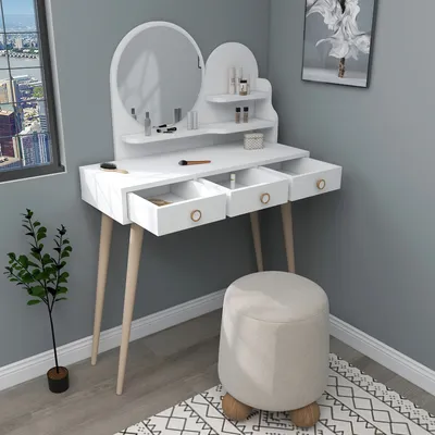 Zdjęcie produktu dla Skye Decor, Ruges - White, stoliki do makijażu, biały, 130,8 x 74 x 35 cm