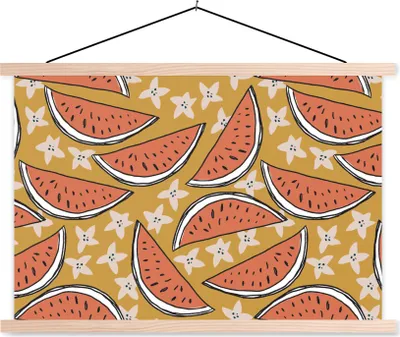 Produktbild von MuchoWow® Textilposter Sommer - Sterne - Wassermelone 60x40 cm mit holzfarbenen Rahmen - Bilder