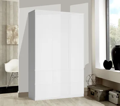 Image de Armoire de chambre à coucher, 137 cm, blanc mat / blanc brillant